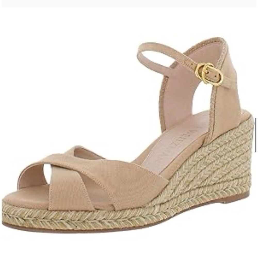 Stuart Weitzman Mirella II Nude Suede Leather Wedge Sandals Women’s Size 6.5